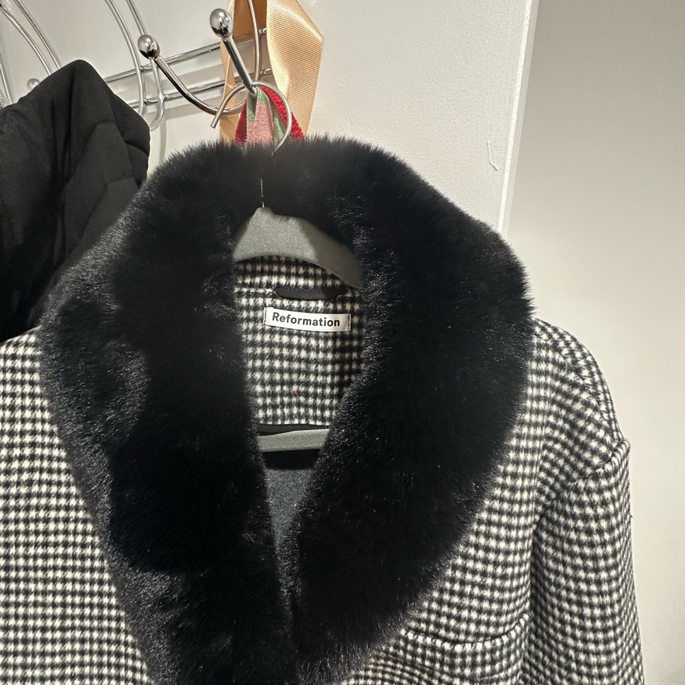 Reformation Black Check Lester Coat - size XS